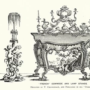 "French"Commode and Lamp Stands (coloured engraving)