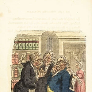 Three Georgian quack doctors discussing a medical case. 1831 (engraving)
