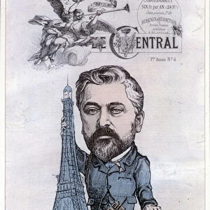 Gustave Eiffel next to his tower - drawing by Albert de Cours-Apres