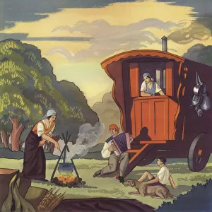 Gypsy caravan (colour litho)
