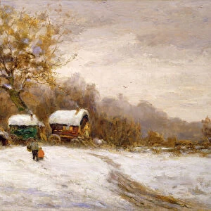 Gypsy Caravans in the Snow (oil on canvas)