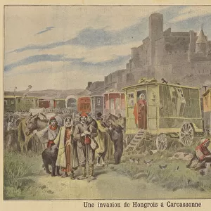 An invasion of Hungarian gypsies at Carcassonne (colour litho)