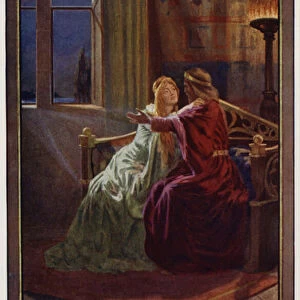 The Knight Tries to Allay the Doubts of Elsa (colour litho)