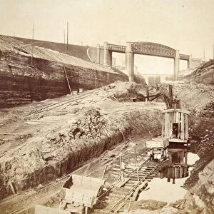 Latchford Viaduct, showing locks in distance (sepia photo)