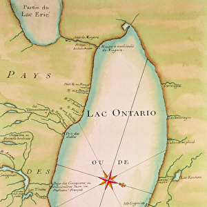 Map of Lake Ontario (coloured engraving)