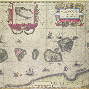 Map showing the Molucca Islands off Halmahera, 1640 (coloured engraving)