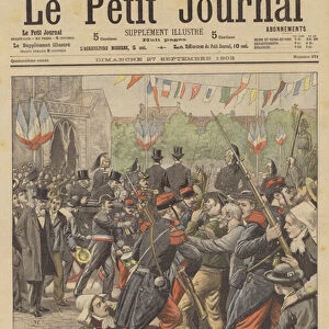 Scuffles at the inauguration of a statue of the philosopher Ernest Renan at Treguier, Brittany (colour litho)