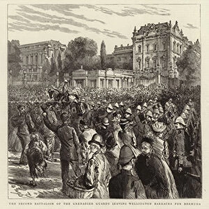 The Second Battalion of the Grenadier Guards leaving Wellington Barracks for Bermuda (engraving)