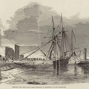 Shipping the Great Bull from Nimroud, at Morghill, on the Euphrates (engraving)
