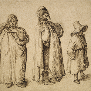 Two Studies of a Roma Woman and a Roma Boy in a Large Hat, c. 1605 (pen & ink on paper)