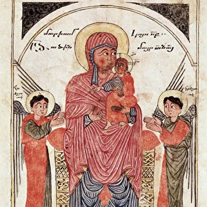 Virgin with child and angels, detail (illustrated manuscript, 1330)