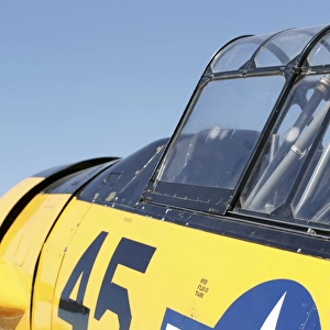 Close-up view of the cockpit on a T-6 Harvard trainer aircraft