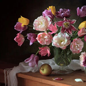 Still life with a bouquet of tulips