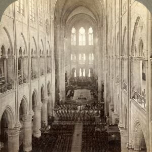 Interior of the great Notre Dame Cathedral, Paris, France, 1900