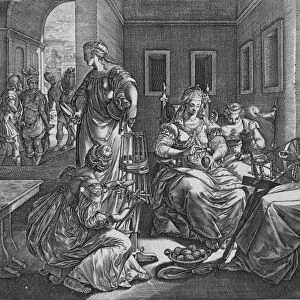 Lucretia and her handmaids spinning, 1537-45. Creator: Antonio Fantuzzi