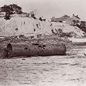 Smokestack of Confederate Ram Merrimac at Richmond / Remains of Ironclad Ram "