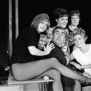 Tony Hancock and his girl dancers, rehearsing at the London Palladium. 8th August 1963