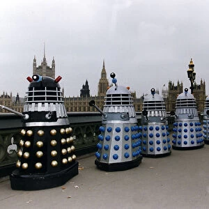 TV Programmes Dr Who Daleks on Westminster Bridge circa 1980